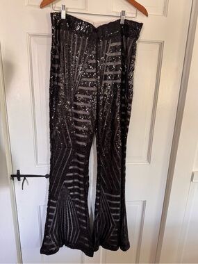 Black Sequin Bellbottom Pants NWOT